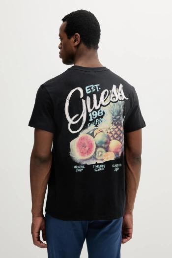 Tričko s prímesou ľanu Guess čierna farba, vzorované, M5GI21 KCT41