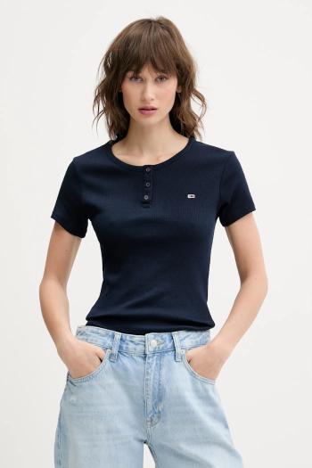 Bavlnené tričko Tommy Jeans dámske, tmavomodrá farba, DW0DW19502