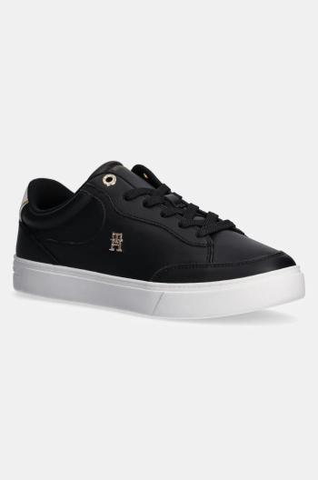 Kožené tenisky Tommy Hilfiger ESSENTIAL CHIC COURT SNEAKER čierna farba, FW0FW08322