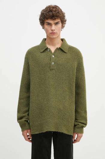Vlnený sveter Norse Projects Rasmus Relaxed Brushed Polo pánsky, zelená farba, N45.0614.8098
