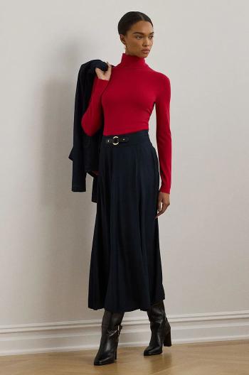Sukňa Lauren Ralph Lauren tmavomodrá farba, midi, áčkový strih, 200962242