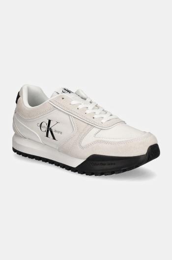 Kožené tenisky Calvin Klein Jeans TOOTHY RUNNER IRREGULAR LINES biela farba