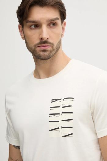 Bavlnené tričko Calvin Klein Jeans pánske, béžová farba, s potlačou, J30J327474