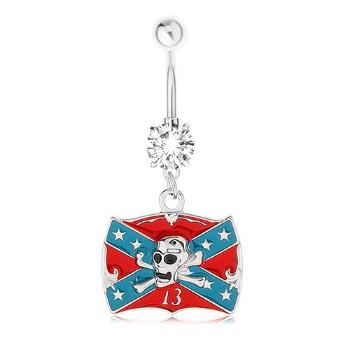 Piercing do brucha, oceľ 316L, zirkón, konfederačná vlajka, lebka