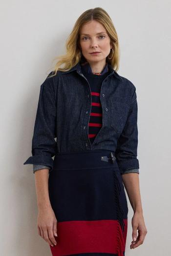Rifľová košeľa Lauren Ralph Lauren dámska, voľný strih, s klasickým golierom, 200957620