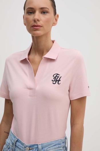 Polo tričko Tommy Hilfiger dámske, ružová farba, WW0WW42607