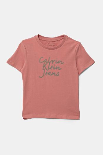 Detské bavlnené tričko Calvin Klein Jeans ružová farba, IN0IN00261
