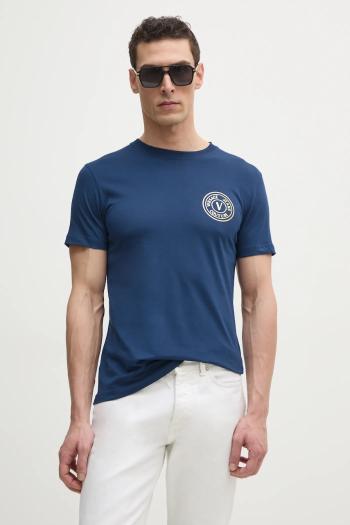 Bavlnené tričko Versace Jeans Couture pánske, tmavomodrá farba, s potlačou, 78GAHT00 CJ00T