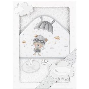 INTERBABY osuška froté (100 × 100 cm) medvedík s padákom, biela sivý lem (8435440391524)