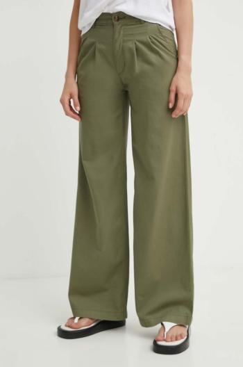 Nohavice Levi's PLEATED WIDELEG dámske, zelená farba, široké, vysoký pás