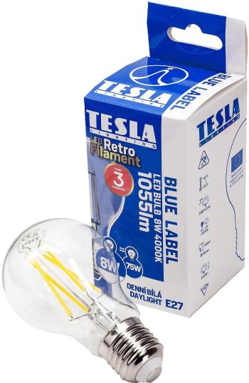 LED izzó TESLA LED FILAMENT RETRO BULB, E27, 8 W, 1055 lm, 4000 K, nappali fehér