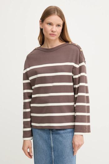 Bavlnené tričko s dlhým rukávom Tommy Hilfiger hnedá farba, WW0WW45760