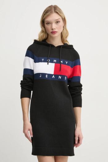 Bavlnené šaty Tommy Jeans čierna farba, mini, priliehavá, DW0DW19470