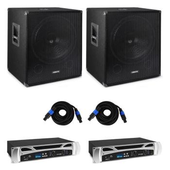 Vonyx Bass Storm DJ PA sada, 2 x PA zosilňovač 500 W, 2 x PA subwoofer 600 W