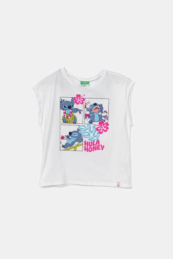 Detské bavlnené tričko United Colors of Benetton x Disney biela farba, 3JERC10P2