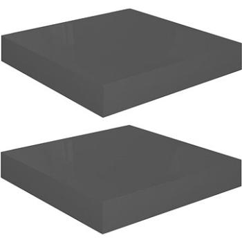 Shumee plávajúce nástenné 2ks sivé vysoký lesk 23×23,5×3,8 cm MDF, 323782