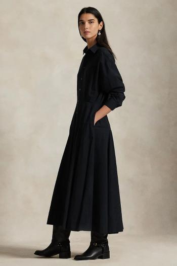 Bavlnené šaty Polo Ralph Lauren čierna farba, maxi, áčkový strih, 211972042