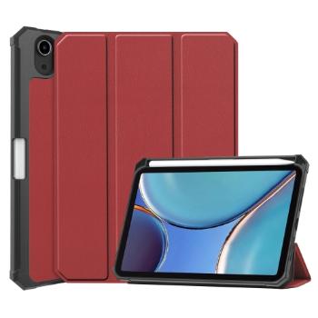 LEATHER Zaklápací obal Apple iPad mini 2021 / iPad mini 2024 tmavočervený