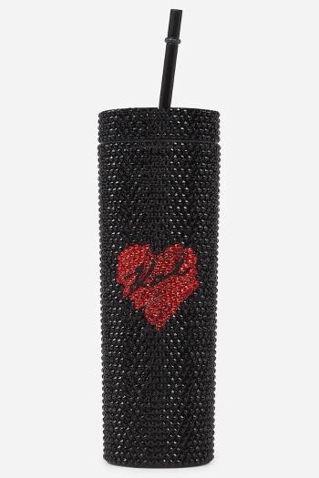 Pohár so slamkou Karl Lagerfeld Heart čierna farba, A1W42018