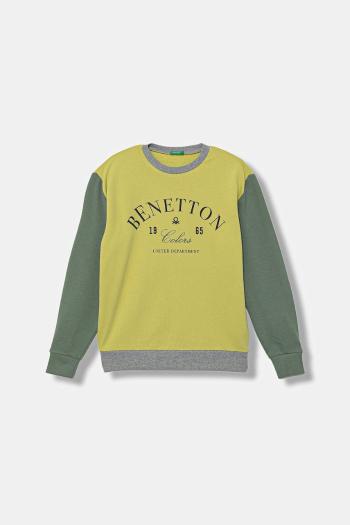 Detská bavlnená mikina United Colors of Benetton zelená farba, s potlačou, 3J68C10PZ
