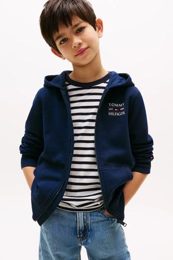 Detská mikina Tommy Hilfiger tmavomodrá farba, s kapucňou, s potlačou, KB0KB09568