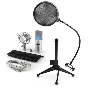 Auna MIC-900S-LED V2, trojdielna USB mikrofónová sada, kondenzátorový mikrofón + pop-filter + stolný statív