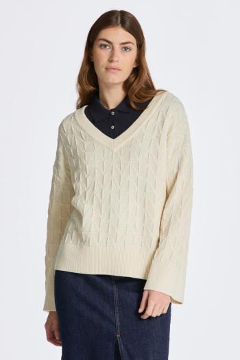 PULÓVER GANT HERRINGBONE V-NECK CREAM