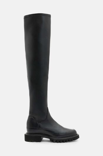 Kožené čižmy AllSaints Leona Boot dámske, čierna farba, na plochom podpätku, W097FB