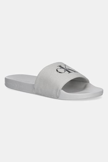 Šľapky Calvin Klein Jeans SLIDE MONOGRAM pánske, šedá farba, YM0YM01271