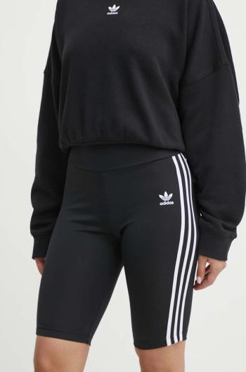 Šortky adidas Originals dámske, čierna farba, jednofarebné, stredne vysoký pás