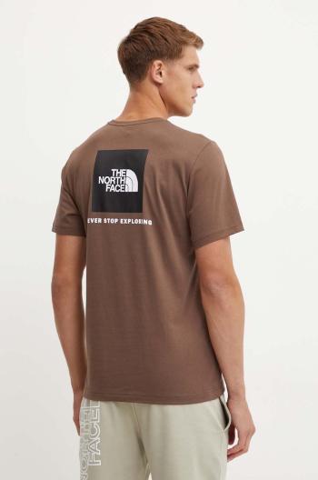 Bavlnené tričko The North Face S/S Redbox Tee pánske, hnedá farba, s potlačou, NF0A87NP5EX1