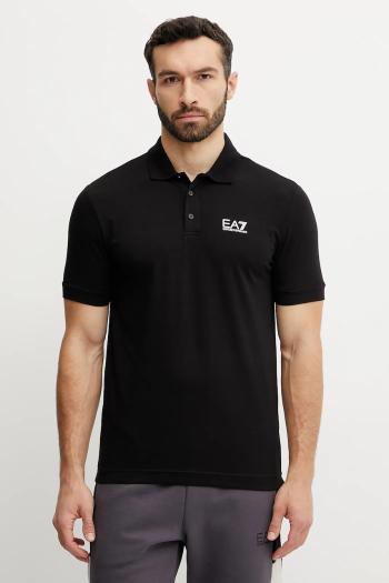 Polo tričko EA7 Emporio Armani pánske, čierna farba, s potlačou, PJVQZ.8NPF14