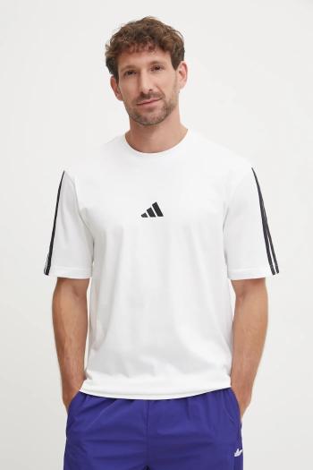Bavlnené tričko adidas Essentials pánske, biela farba, s nášivkou, JW1952