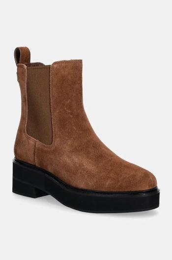 Semišové topánky chelsea Lauren Ralph Lauren Adrianna dámske, hnedá farba, na plochom podpätku, 802951237001