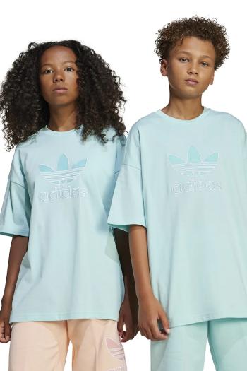 Detské bavlnené tričko adidas Originals tyrkysová farba, s nášivkou, JC7881
