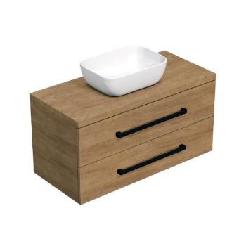 Kúpeľňová skrinka s čiernou úchytkou a krycí doskou SAT Cube Way 100x47,5x46 cm dub Hickory mat CUBE46C1003DHSAT45