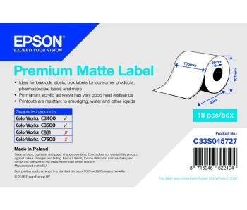 Epson C33S045727 Premium Matte, pre ColorWorks, 105mmx35m, biele samolepiace etikety