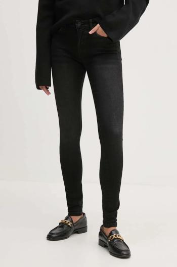 Rifle Pepe Jeans SKINNY JEANS MW dámske, čierna farba, PL204728XH0