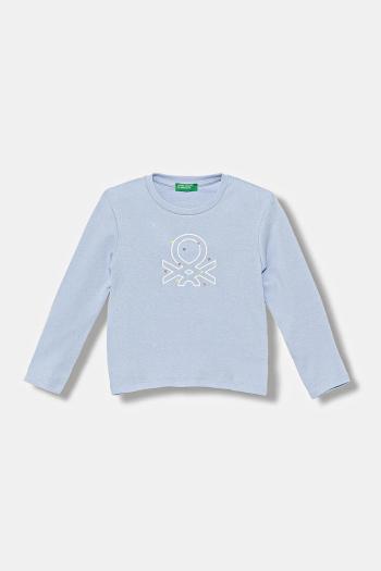 Detská bavlnená košeľa s dlhým rukávom United Colors of Benetton modrá farba, 3I9WG10JS