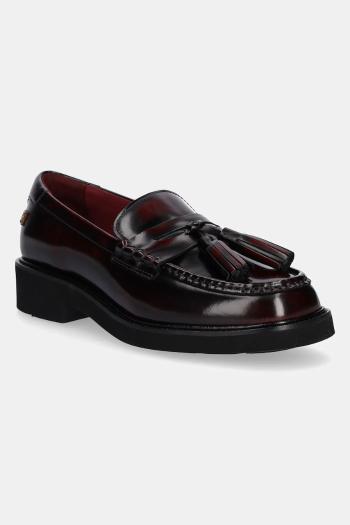 Kožené mokasíny Tommy Hilfiger TASSEL SQUARISH TOE LTHR LOAFER bordová farba, na platforme, FW0FW08749