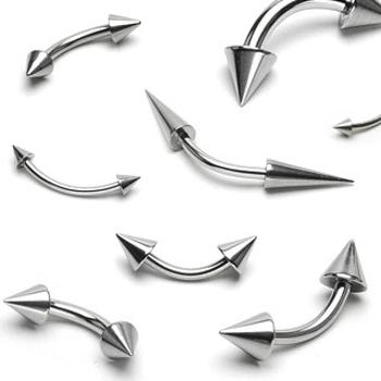 Piercing do obočia z ocele - dva lesklé špicaté hroty - Rozmer: 1,2 mm x 6 mm x 3x3 mm