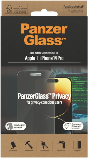 Üvegfólia PanzerGlass Privacy Apple iPhone 14 Pro üvegfólia + felhelyező keret