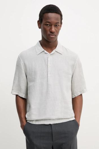 Ľanové polo BARENA VENEZIA Camicia Mola pánsky, šedá farba, jednofarebný, CAU5072.3007