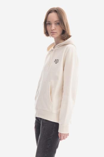 Bavlnená mikina A.P.C. Hoodie Manuela dámska, biela farba, s kapucňou, s nášivkou, COEZD-F27760