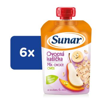 6x SUNAR Kapsička ovocná kašička mix ovocia, ovsené vločky 120 g