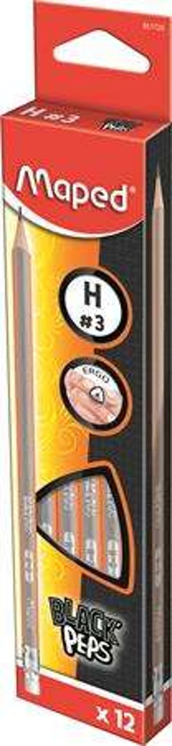 MAPED Grafitceruza radírral, H, háromszögletű, MAPED "Black`...