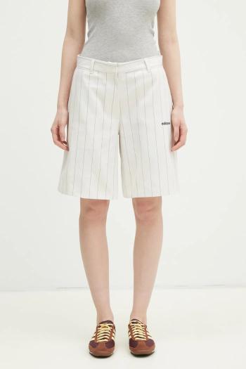 Šortky adidas Originals PINSTRIPE SHORT dámske, béžová farba, vzorované, vysoký pás, JC7684