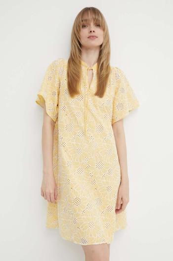 Bavlnené šaty Bruuns Bazaar WoodbineBBJulia dress žltá farba, mini, áčkový strih, BBW3948