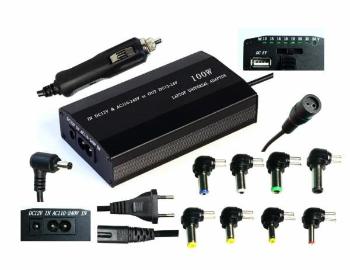 EUROCASE univerzální napájecí adaptér 100W, AC 110-240V/CAR DC 12V, DC 12- 20, 9 koncovek