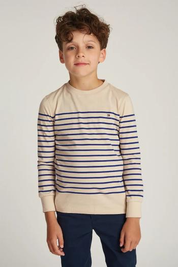 Detská bavlnená košeľa s dlhým rukávom Tommy Hilfiger béžová farba, vzorovaný, KS0KS00540